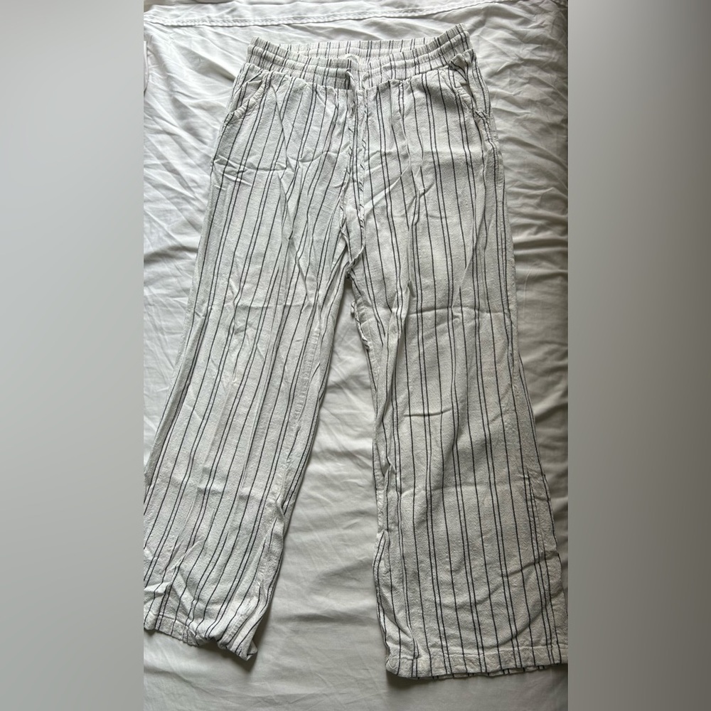 Blue Rain, Medium, Flowy, White with Black Stripes Pants